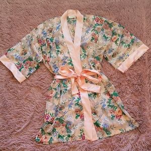 Vintage Gold Label Victoria's Secret Blush Pink Floral Robe